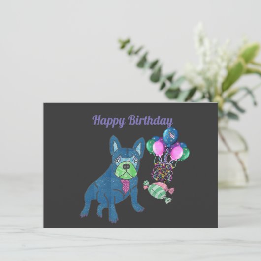 Carte d'anniversaire Bouledogue Français (Debout devant)
