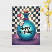 Carte d'anniversaire Bouteille Turquoise (Fleur jaune)
