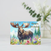 Carte d'anniversaire Bull Moose et Fleurs sauvages (Debout devant)