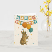 Carte d'anniversaire Bunny - animal de fête mignon (Fleur jaune)