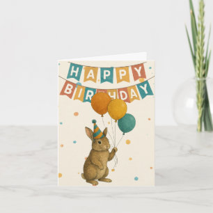 Carte d'anniversaire Bunny - animal de fête mignon