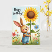 Carte d'anniversaire Bunny Sunflower (Fleur jaune)