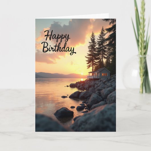 Carte d'anniversaire Cabane au coucher du soleil (Devant)