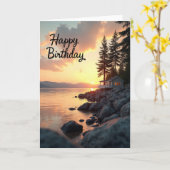 Carte d'anniversaire Cabane au coucher du soleil (Fleur jaune)