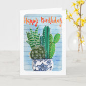 Carte d'anniversaire Cactus vert tropical tendance (Fleur jaune)