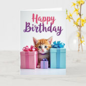 Carte d'anniversaire Cadeaux de chaton mignon (Fleur jaune)