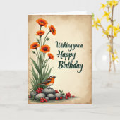 Carte d'anniversaire Cairn Aviaire (Fleur jaune)
