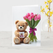 Carte d'anniversaire Câlins d'ours doux (Fleur jaune)