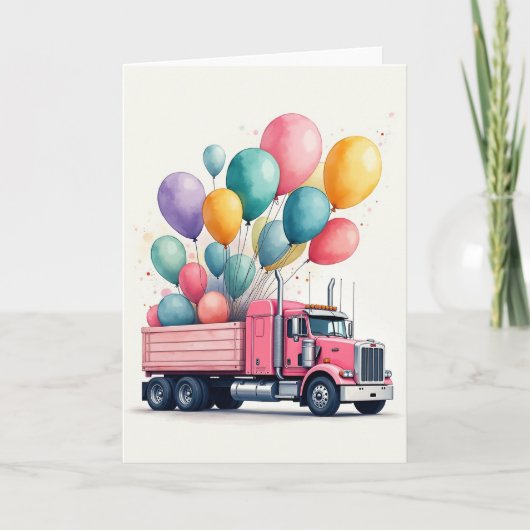 Carte d'anniversaire camion rose (Devant)