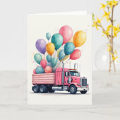 Carte d'anniversaire camion rose (Fleur jaune)