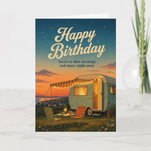 Carte d'anniversaire Caravane Coucher de soleil Ca