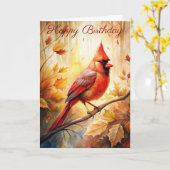 Carte d'anniversaire Cardinal Rouge en Automne (Fleur jaune)