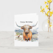 Carte d'anniversaire, carte de vache des Highlands (Fleur jaune)