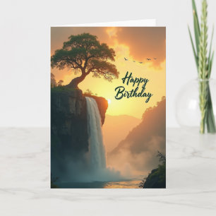 Carte d'anniversaire Cascade au coucher du soleil