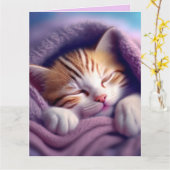 Carte d'anniversaire CAT KITTEN ART SLEEPING BLANK (Fleur jaune)