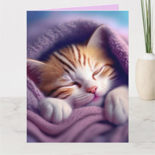 Carte d'anniversaire CAT KITTEN ART SLEEPING BLANK