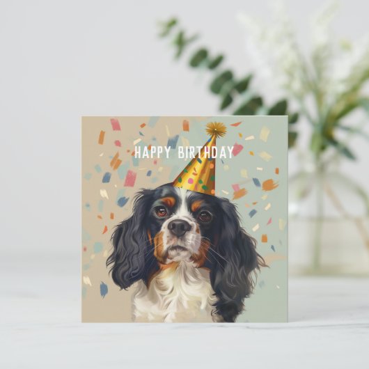 Carte d'anniversaire Cavalier King Charled Spaniel (Debout devant)