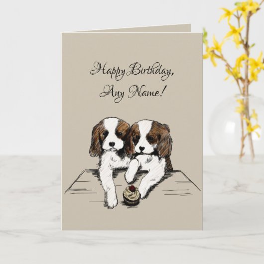 Carte d'anniversaire Cavalier King Charles Spaniel (Fleur jaune)
