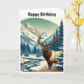 Carte d'anniversaire Cerf élaphe à l'aquarelle Mon (Fleur jaune)