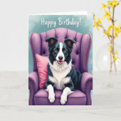 Carte d'anniversaire Chaise pour chiot joyeux (Fleur jaune)