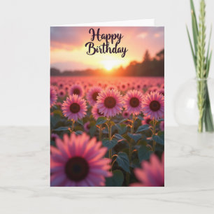 Carte d'anniversaire Champ de Fleurs au Coucher du