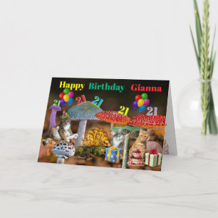 Carte d'anniversaire Champignon et Chats