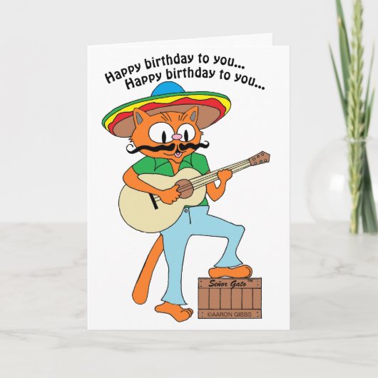 Carte d'anniversaire chantant Cartoon Fiesta Chat (Devant)