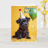 Carte d'anniversaire Chapeau de chiot (Fleur jaune)