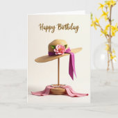 Carte d'anniversaire chapeau élégant (Fleur jaune)