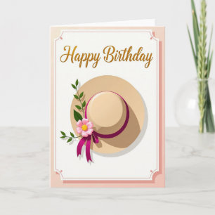 Carte d'anniversaire chapeau et fleurs