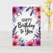 Carte d'anniversaire charmante fuchsia (Fleur jaune)