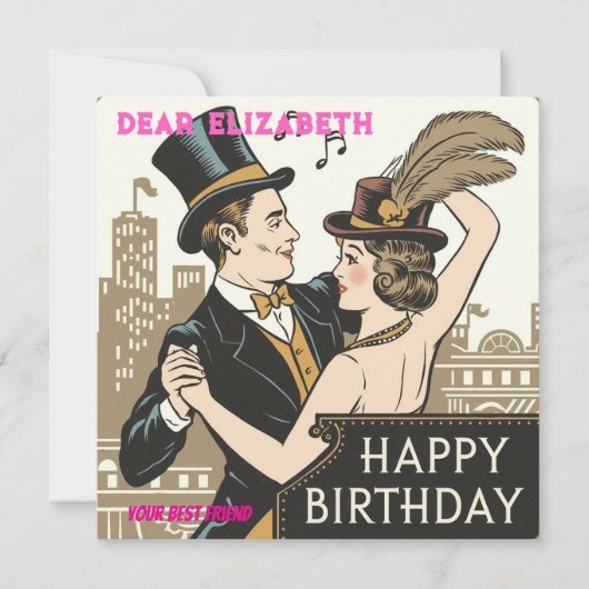 Carte d'anniversaire Charme Vintage Un Design Inte (Devant)