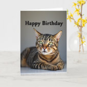Carte d'anniversaire Chat aux Yeux Verts (Fleur jaune)