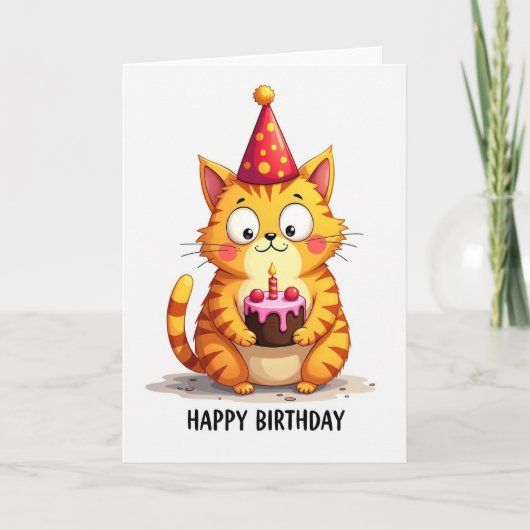 Carte d'anniversaire Chat avec gâteau (Devant)