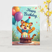 Carte d'anniversaire Chat Ballon (Fleur jaune)