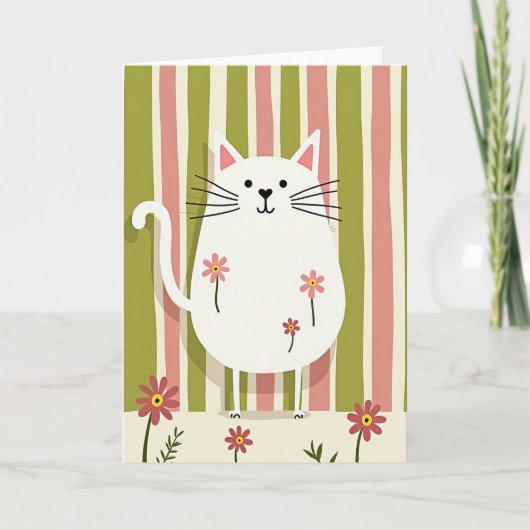 Carte d'anniversaire Chat Blanc Rayé (Devant)