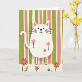 Carte d'anniversaire Chat Blanc Rayé (Fleur jaune)