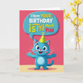 Carte d'anniversaire chat bleu joyeux (Fleur jaune)