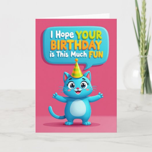 Carte d'anniversaire Chat Bleu Joyeux (Devant)