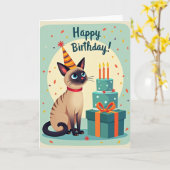 Carte d'anniversaire Chat Chapeau Rayé (Fleur jaune)