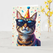 Carte d'anniversaire Chat Cool (Fleur jaune)