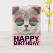CARTE D'ANNIVERSAIRE CHAT cool, PORTANT DES LUNETT (Fleur jaune)