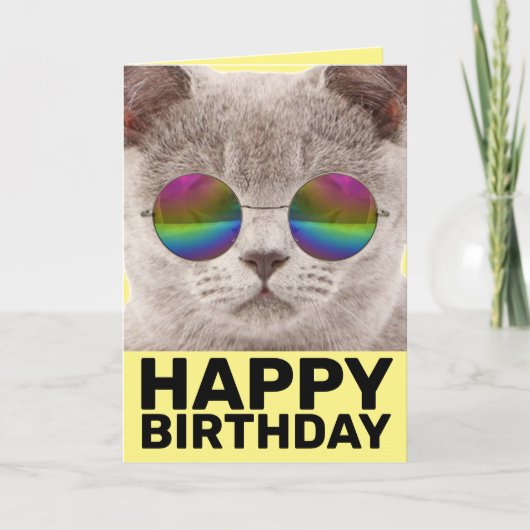 CARTE D'ANNIVERSAIRE CHAT cool, PORTANT DES LUNETT (Devant)