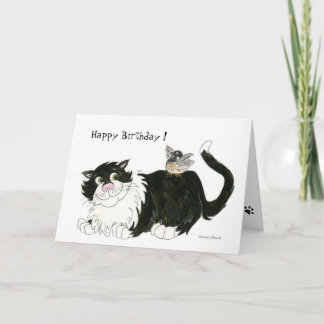 Carte d'anniversaire Chat et Chickadee