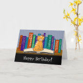 Carte d'anniversaire Chat et Livres (Fleur jaune)