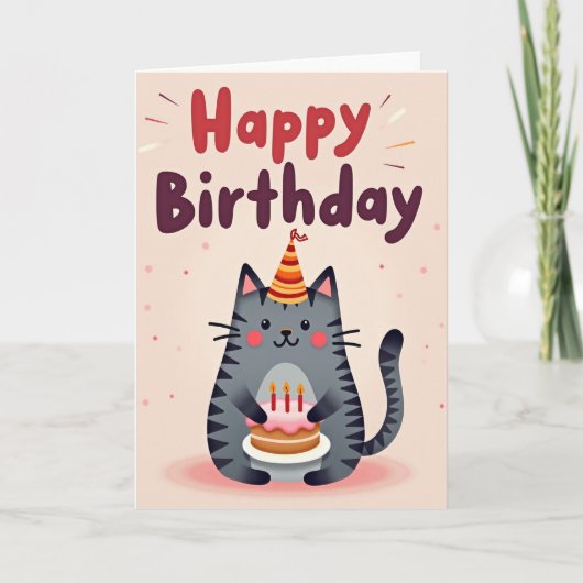Carte d'anniversaire Chat Gâteau (Devant)