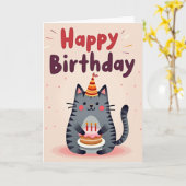 Carte d'anniversaire Chat Gâteau (Fleur jaune)