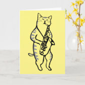 CARTE D'ANNIVERSAIRE CHAT JAZZ (Fleur jaune)