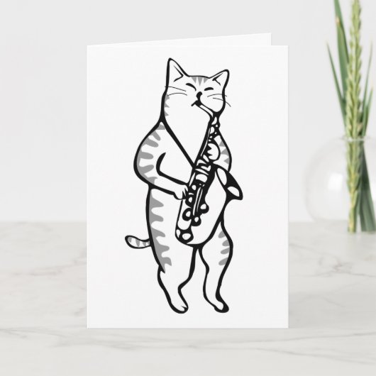 CARTE D'ANNIVERSAIRE CHAT JAZZ (Devant)