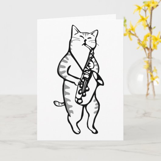 CARTE D'ANNIVERSAIRE CHAT JAZZ (Fleur jaune)